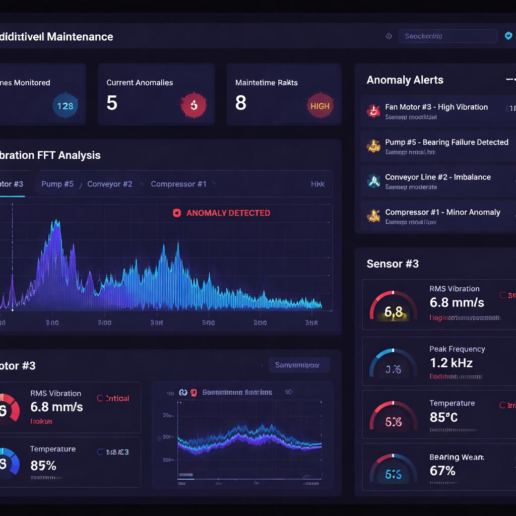 Predictive maintenance dashboard with vibration FFT analysis and anomaly alerts