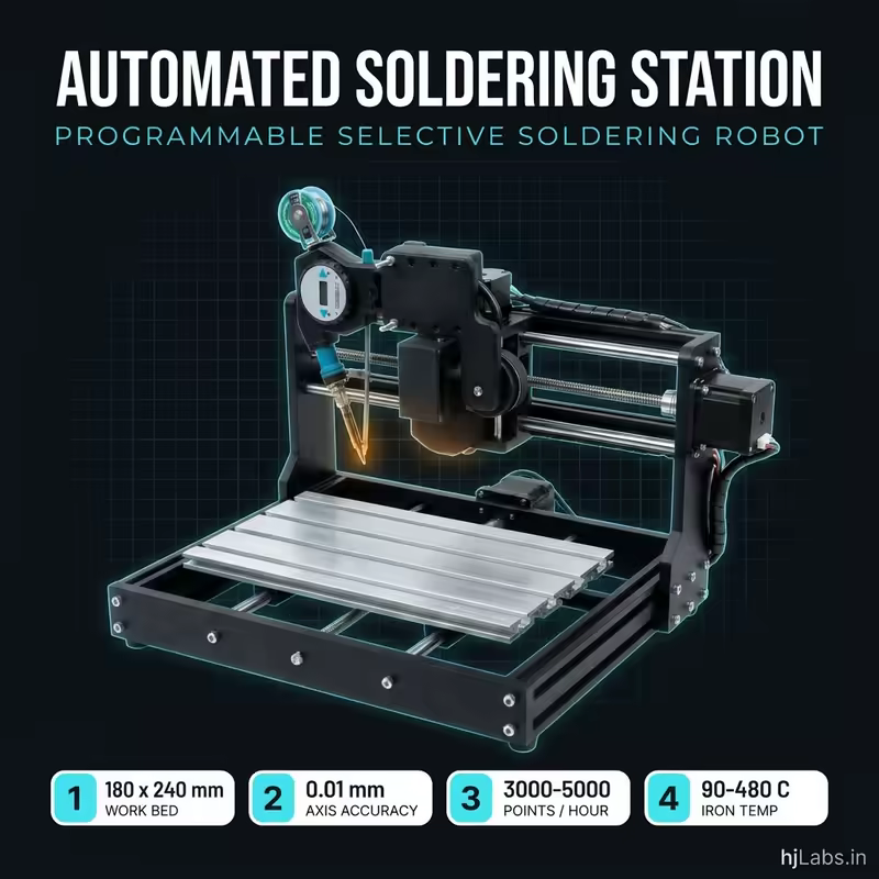 3-Axis Programmable Selective Soldering Robot — 0.01mm repeatability, 3000-5000 solder points per hour, by hjLabs.in