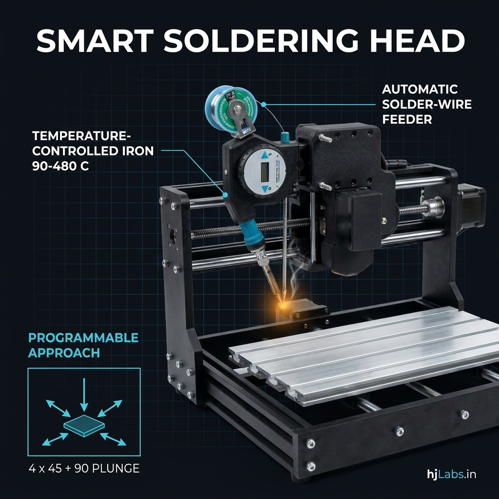 Smart soldering head close-up with wire feeder
