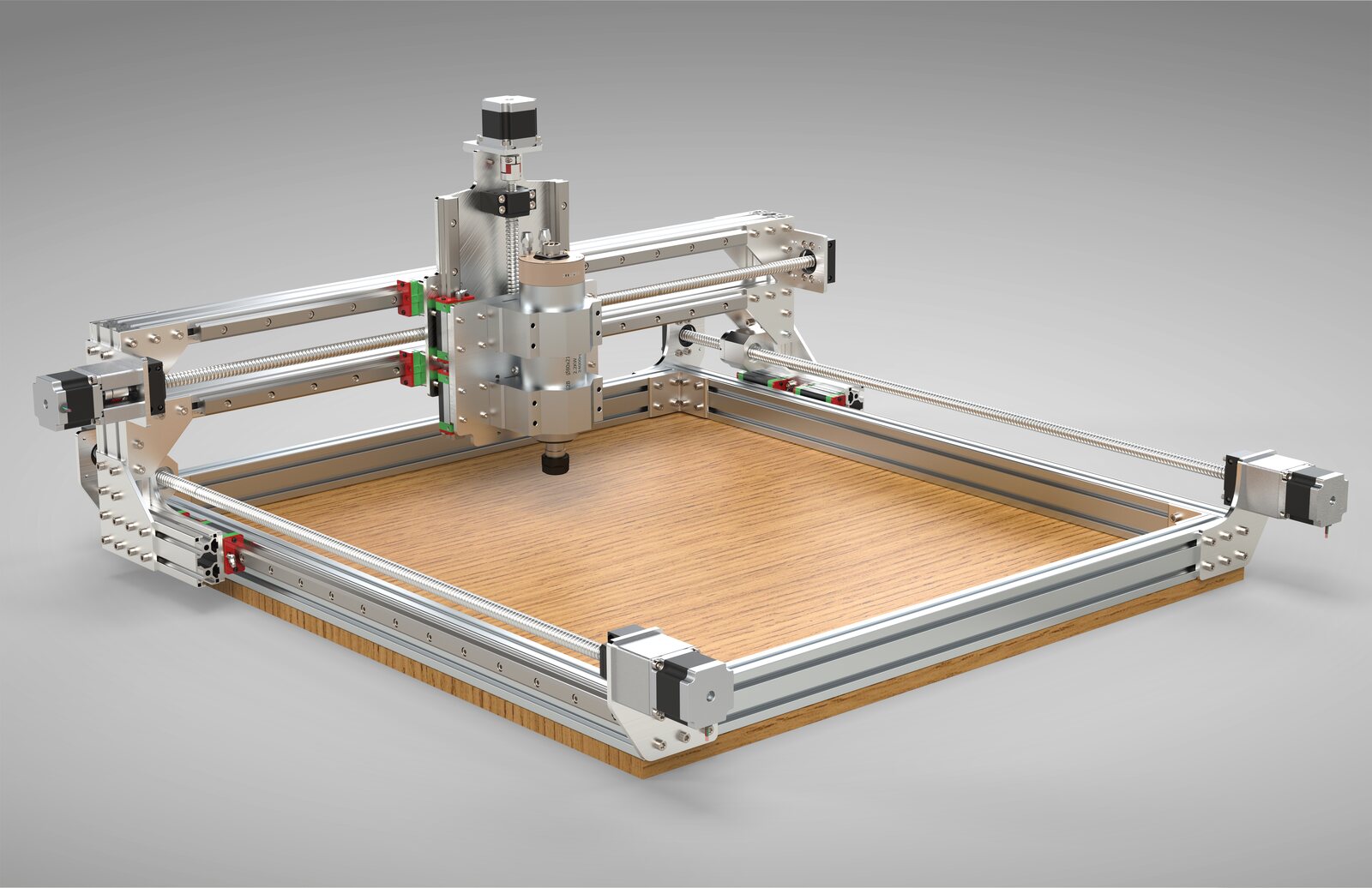 hjLabs 3-axis CNC router machine, full view showing the aluminium profile frame and ball-screw driven gantry
