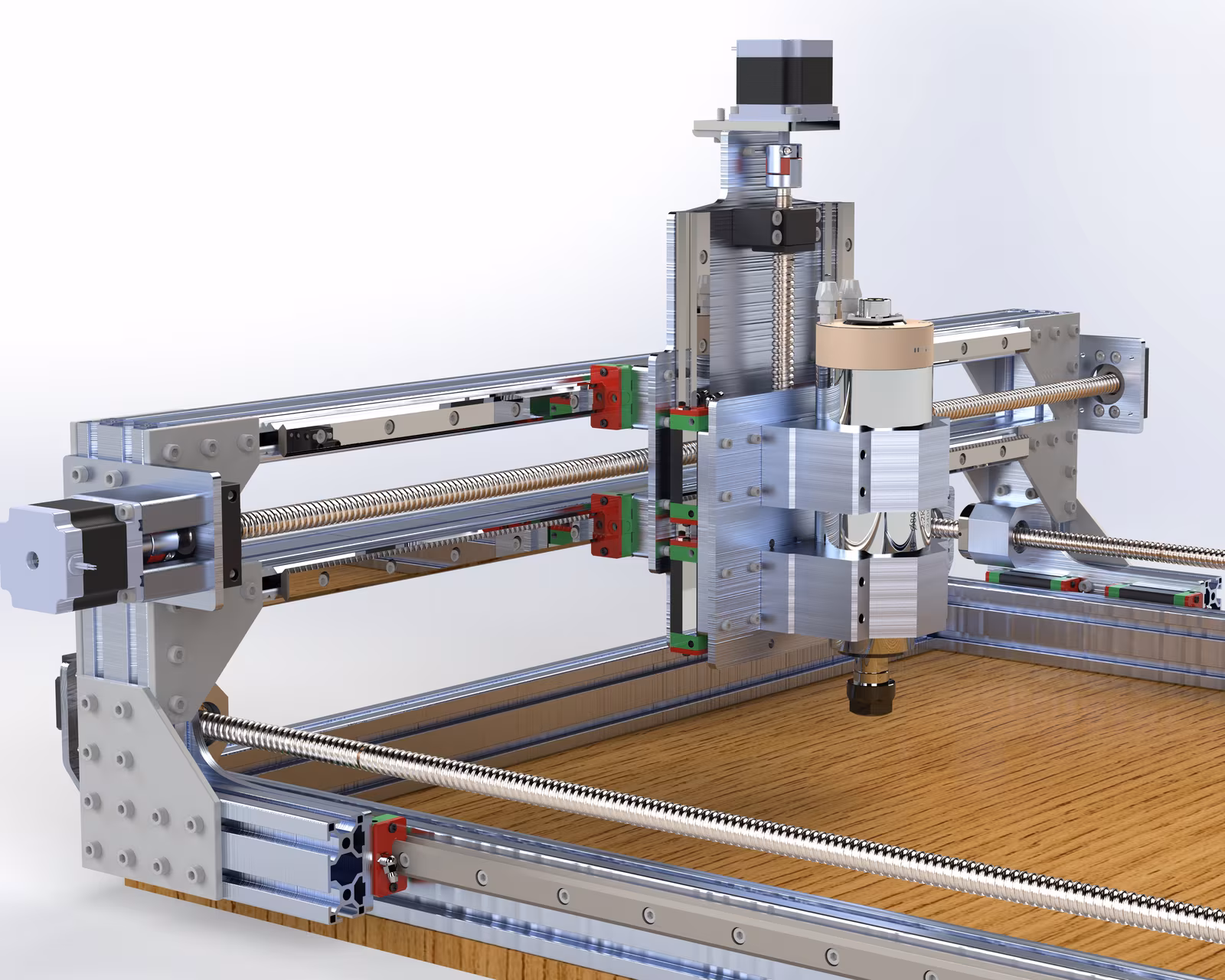 CNC router gantry with ball screws and LM guides